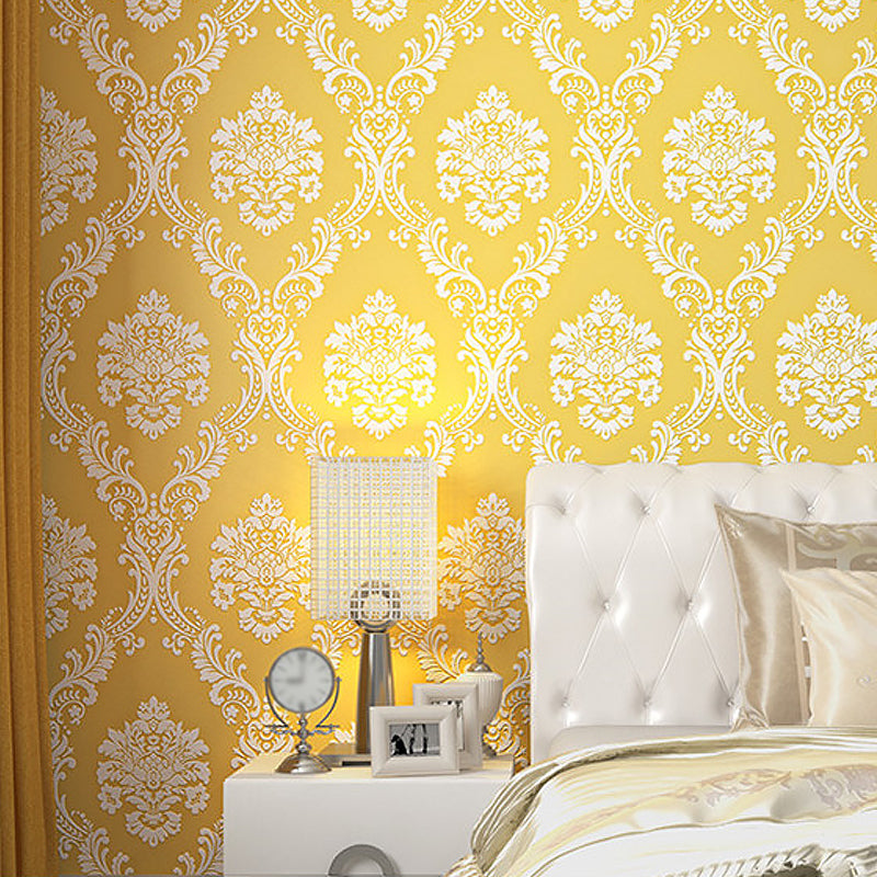 Medallion Damask Wallpaper Roll Luxe 3D Embossed Wall Decor in Bright Color, 54.2-sq ft Yellow Clearhalo 'Wall Decor' 'Wallpaper' 1225542