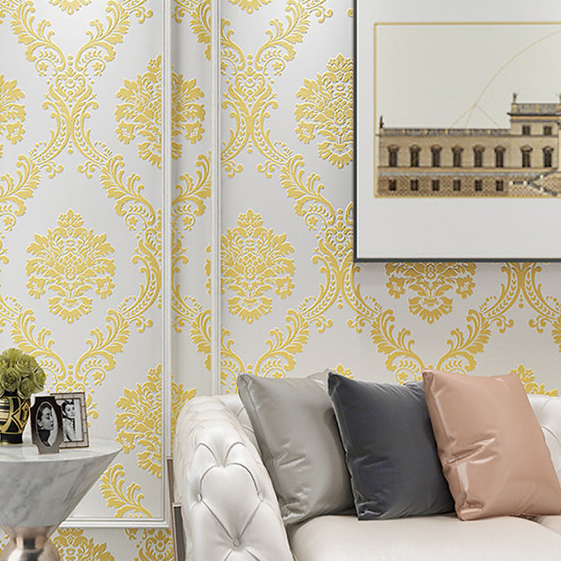 Medallion Damask Wallpaper Roll Luxe 3D Embossed Wall Decor in Bright Color, 54.2-sq ft Beige Clearhalo 'Wall Decor' 'Wallpaper' 1225545