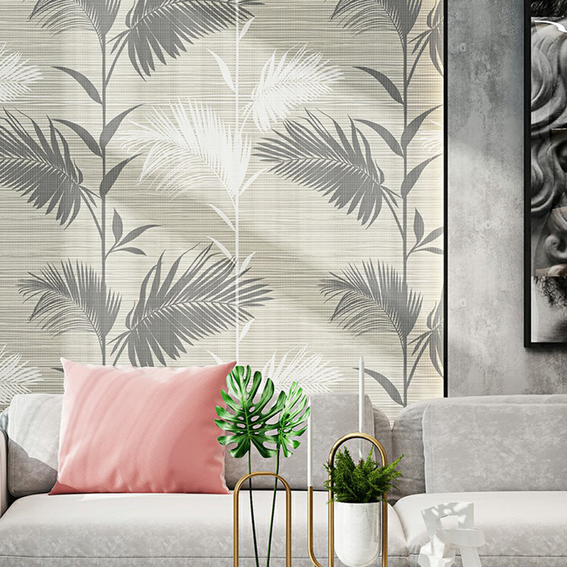 Grey Fern Leaves Wallpaper Roll Water Resistant Wall Covering for Home Decor, Unpasted Grey Clearhalo 'Country wall decor' 'Rustic' 'Wallpaper' Wall Decor' 1225566