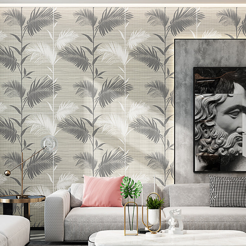 Grey Fern Leaves Wallpaper Roll Water Resistant Wall Covering for Home Decor, Unpasted Clearhalo 'Country wall decor' 'Rustic' 'Wallpaper' Wall Decor' 1225567