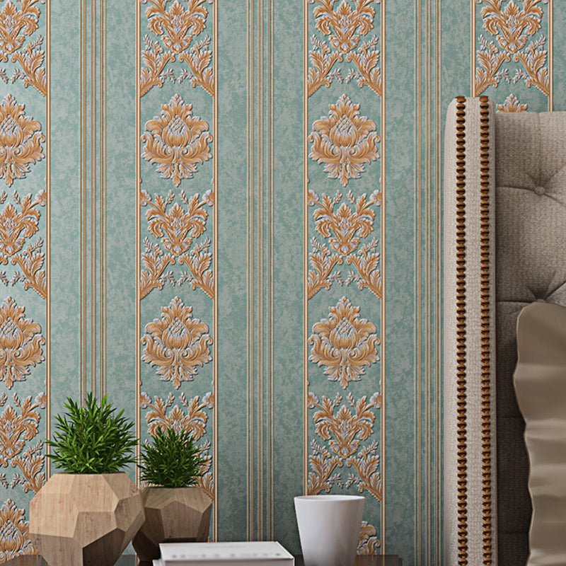 Victorian Damask Striped Wallpaper Soft-Color Waterproof Wall Decor for Living Room Lake Blue Clearhalo 'Wall Decor' 'Wallpaper' 1225571