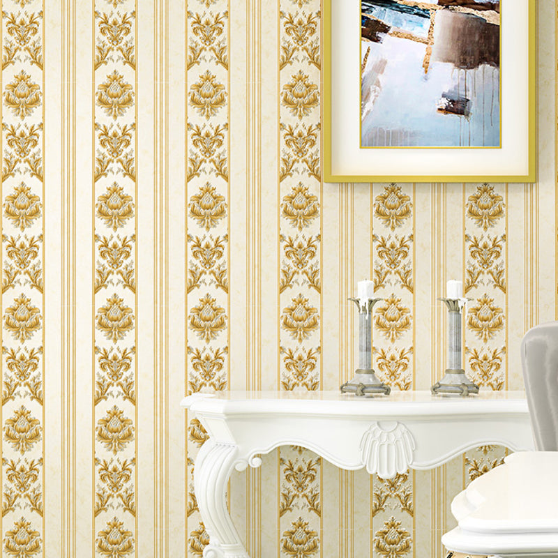 Victorian Damask Striped Wallpaper Soft-Color Waterproof Wall Decor for Living Room Brown-Yellow Clearhalo 'Wall Decor' 'Wallpaper' 1225575