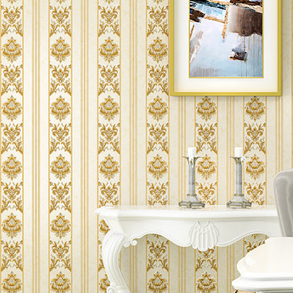 Victorian Damask Striped Wallpaper Soft-Color Waterproof Wall Decor for Living Room Brown-Yellow Clearhalo 'Wall Decor' 'Wallpaper' 1225575