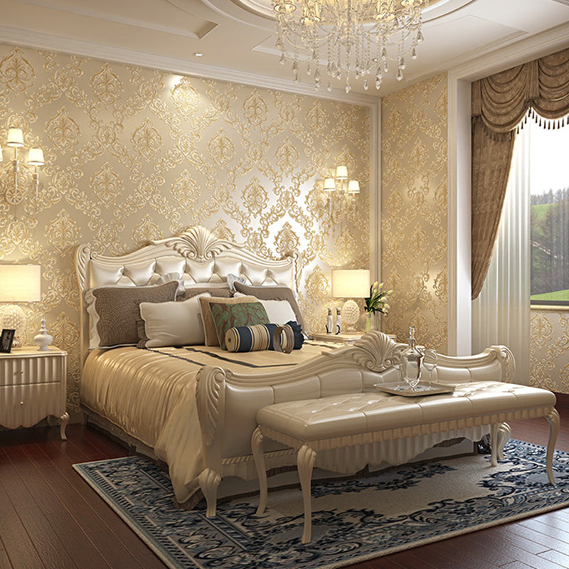 Luxurious Foliage Wallpaper Pastel Color Jacquard Wall Art for Bedroom Decoration Beige Clearhalo 'Wall Decor' 'Wallpaper' 1225589