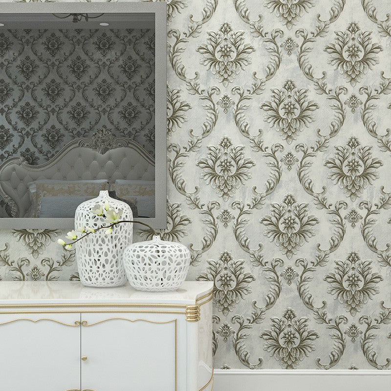 Light-Color Leaf Wallpaper Roll Jacquard Glam Moisture Resistant Wall Art for Bedroom Grey Clearhalo 'Wall Decor' 'Wallpaper' 1225596