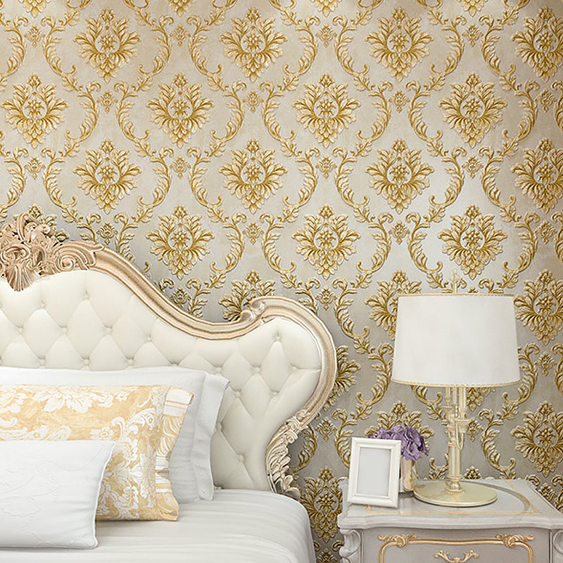 Light-Color Leaf Wallpaper Roll Jacquard Glam Moisture Resistant Wall Art for Bedroom Yellow Clearhalo 'Wall Decor' 'Wallpaper' 1225599