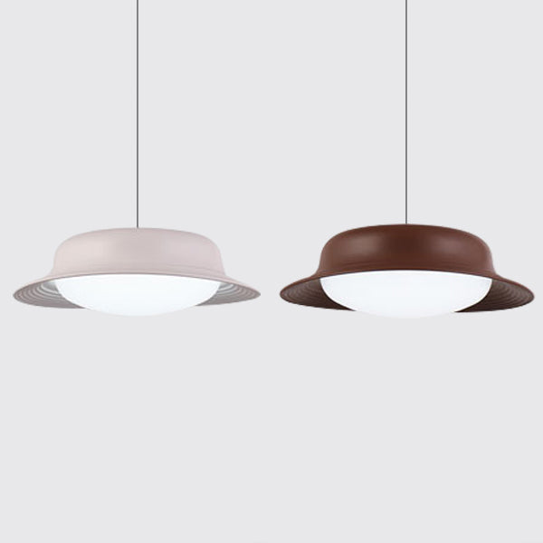 Hat Shape Drop Pendant Post Modern Metal LED Dining Room Hanging Lamp Fixture in White/Brown Clearhalo 'Ceiling Lights' 'Modern Pendants' 'Modern' 'Pendant Lights' 'Pendants' Lighting' 122594