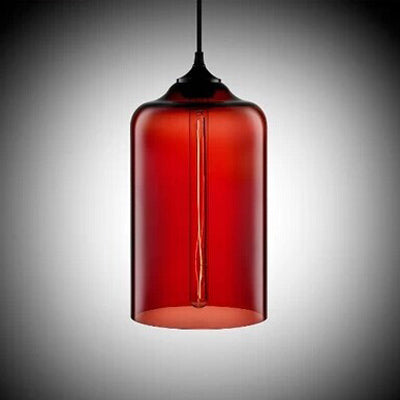 Cylinder Pendant Lighting Post Modern Glass 1 Light Red/Blue/Clear Hanging Light Red Clearhalo 'Ceiling Lights' 'Glass shade' 'Glass' 'Modern Pendants' 'Modern' 'Pendant Lights' 'Pendants' Lighting' 125431