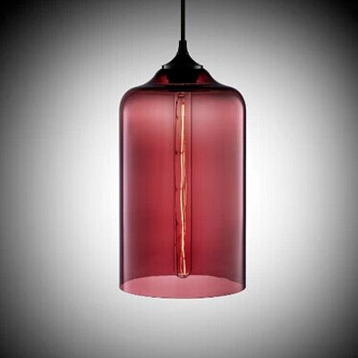 Cylinder Pendant Lighting Post Modern Glass 1 Light Red/Blue/Clear Hanging Light Rose Red Clearhalo 'Ceiling Lights' 'Glass shade' 'Glass' 'Modern Pendants' 'Modern' 'Pendant Lights' 'Pendants' Lighting' 125432