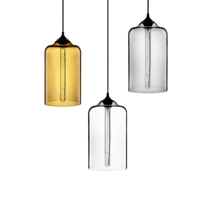 Cylinder Pendant Lighting Post Modern Glass 1 Light Red/Blue/Clear Hanging Light Clearhalo 'Ceiling Lights' 'Glass shade' 'Glass' 'Modern Pendants' 'Modern' 'Pendant Lights' 'Pendants' Lighting' 125434