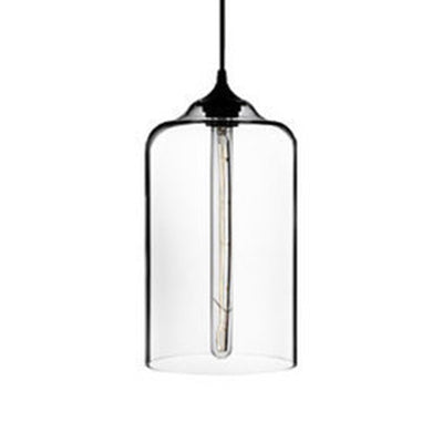 Cylinder Pendant Lighting Post Modern Glass 1 Light Red/Blue/Clear Hanging Light Clear Clearhalo 'Ceiling Lights' 'Glass shade' 'Glass' 'Modern Pendants' 'Modern' 'Pendant Lights' 'Pendants' Lighting' 125436