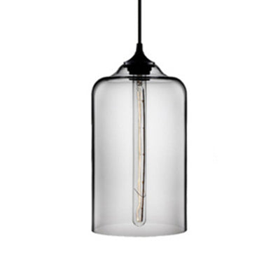 Cylinder Pendant Lighting Post Modern Glass 1 Light Red/Blue/Clear Hanging Light Smoke Gray Clearhalo 'Ceiling Lights' 'Glass shade' 'Glass' 'Modern Pendants' 'Modern' 'Pendant Lights' 'Pendants' Lighting' 125437