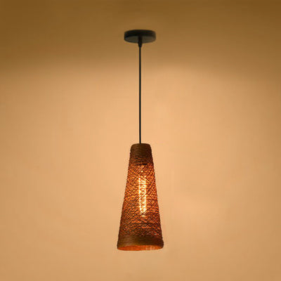 Rattan Handmade Pendant Lamp Contemporary 1 Light Hanging Lamp with Cone Shade in Blue/Brown Clearhalo 'Ceiling Lights' 'Modern Pendants' 'Modern' 'Pendant Lights' 'Pendants' Lighting' 125622