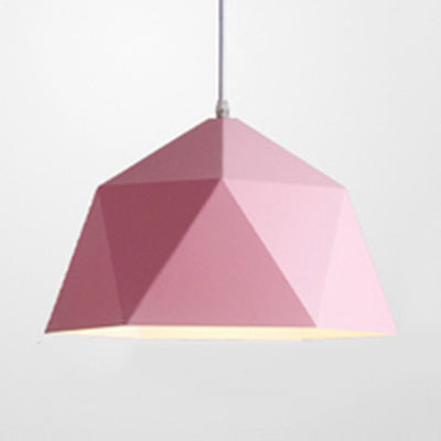 Macaron Style Pendant Light Polyhedral Bowl One Head Metallic Hanging Lamp for Cloth Shop Pink Clearhalo 'Ceiling Lights' 'Modern Pendants' 'Modern' 'Pendant Lights' 'Pendants' Lighting' 125988