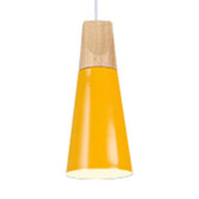 Single Head Coolie Pendant Light Modern Wood & Aluminum Black/Grey/Yellow/White Pendant Lamp for Bedroom Yellow 4" Clearhalo 'Ceiling Lights' 'Modern Pendants' 'Modern' 'Pendant Lights' 'Pendants' Lighting' 126022