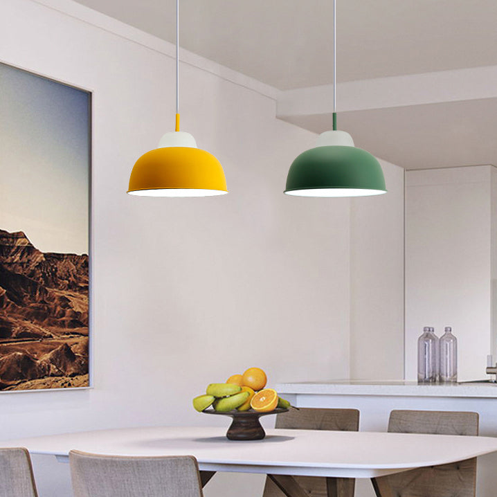 Macaron Loft Bowl Pendant Lamp Single Bulb Aluminum Hanging Light for Nursing Room Clearhalo 'Ceiling Lights' 'Modern Pendants' 'Modern' 'Pendant Lights' 'Pendants' Lighting' 126430