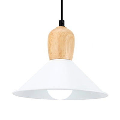 Metal Cone Pendant Light with Wooden Bulb Base 1 Head Nordic Style Hanging Light for Office White Clearhalo 'Ceiling Lights' 'Modern Pendants' 'Modern' 'Pendant Lights' 'Pendants' Lighting' 126846