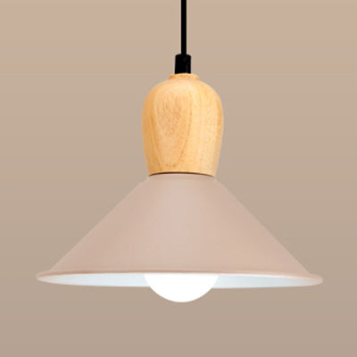 Metal Cone Pendant Light with Wooden Bulb Base 1 Head Nordic Style Hanging Light for Office Coffee Clearhalo 'Ceiling Lights' 'Modern Pendants' 'Modern' 'Pendant Lights' 'Pendants' Lighting' 126850