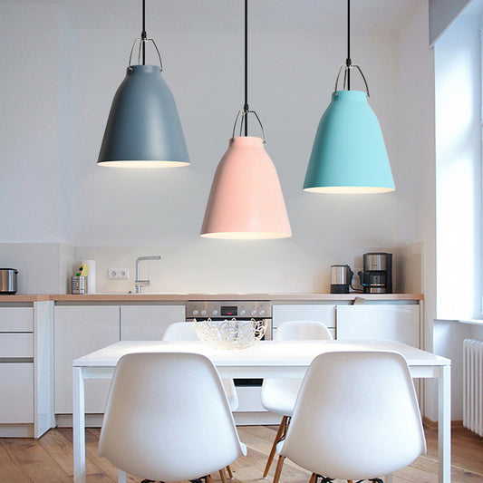Candy Colored Bucket Hanging Light 1 Light Macaron Aluminum Pedant Light in Dark Blue/Light Blue/Pink for Office Kitchen Clearhalo 'Ceiling Lights' 'Modern Pendants' 'Modern' 'Pendant Lights' 'Pendants' Lighting' 126878