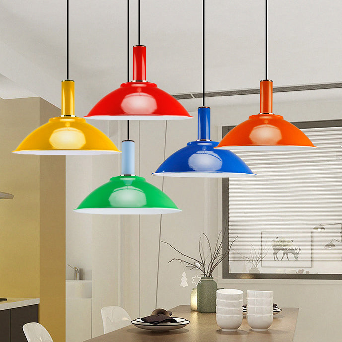 Contemporary Shallow Bowl Hanging Lamp Aluminum Bright Colored Pendant Light in Blue/Green/Orange/Red/Yellow for Market Shop Clearhalo 'Ceiling Lights' 'Modern Pendants' 'Modern' 'Pendant Lights' 'Pendants' Lighting' 126924