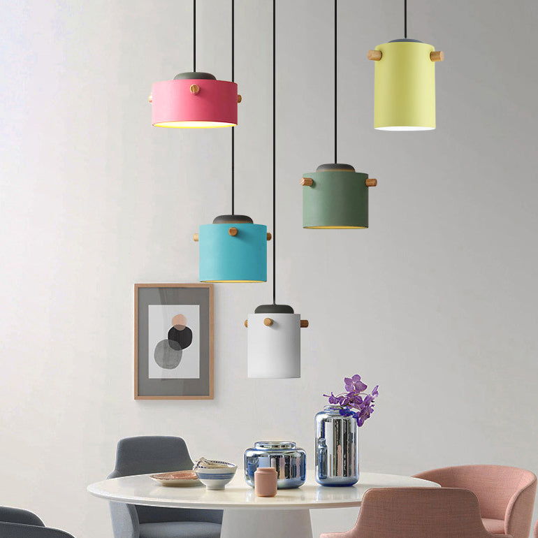 Candy Colored Cylindrical Suspension Light One Light Macaron Aluminum Blue/Green/Pink/White/Yellow Pendant Light for Corridor Clearhalo 'Ceiling Lights' 'Modern Pendants' 'Modern' 'Pendant Lights' 'Pendants' Lighting' 126932