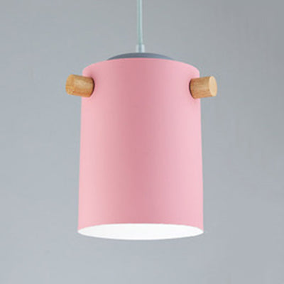 Candy Colored Cylindrical Suspension Light One Light Macaron Aluminum Blue/Green/Pink/White/Yellow Pendant Light for Corridor Pink 6" Clearhalo 'Ceiling Lights' 'Modern Pendants' 'Modern' 'Pendant Lights' 'Pendants' Lighting' 126936