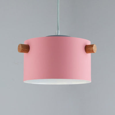 Candy Colored Cylindrical Suspension Light One Light Macaron Aluminum Blue/Green/Pink/White/Yellow Pendant Light for Corridor Pink 8" Clearhalo 'Ceiling Lights' 'Modern Pendants' 'Modern' 'Pendant Lights' 'Pendants' Lighting' 126938