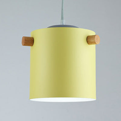 Candy Colored Cylindrical Suspension Light One Light Macaron Aluminum Blue/Green/Pink/White/Yellow Pendant Light for Corridor Yellow 7" Clearhalo 'Ceiling Lights' 'Modern Pendants' 'Modern' 'Pendant Lights' 'Pendants' Lighting' 126940