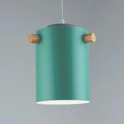Candy Colored Cylindrical Suspension Light One Light Macaron Aluminum Blue/Green/Pink/White/Yellow Pendant Light for Corridor Green 6" Clearhalo 'Ceiling Lights' 'Modern Pendants' 'Modern' 'Pendant Lights' 'Pendants' Lighting' 126942
