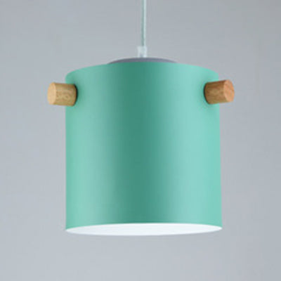 Candy Colored Cylindrical Suspension Light One Light Macaron Aluminum Blue/Green/Pink/White/Yellow Pendant Light for Corridor Green 7" Clearhalo 'Ceiling Lights' 'Modern Pendants' 'Modern' 'Pendant Lights' 'Pendants' Lighting' 126943