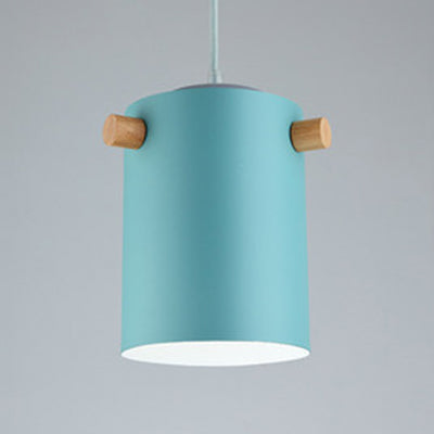 Candy Colored Cylindrical Suspension Light One Light Macaron Aluminum Blue/Green/Pink/White/Yellow Pendant Light for Corridor Blue 6" Clearhalo 'Ceiling Lights' 'Modern Pendants' 'Modern' 'Pendant Lights' 'Pendants' Lighting' 126945