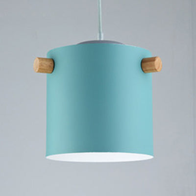 Candy Colored Cylindrical Suspension Light One Light Macaron Aluminum Blue/Green/Pink/White/Yellow Pendant Light for Corridor Blue 7" Clearhalo 'Ceiling Lights' 'Modern Pendants' 'Modern' 'Pendant Lights' 'Pendants' Lighting' 126946