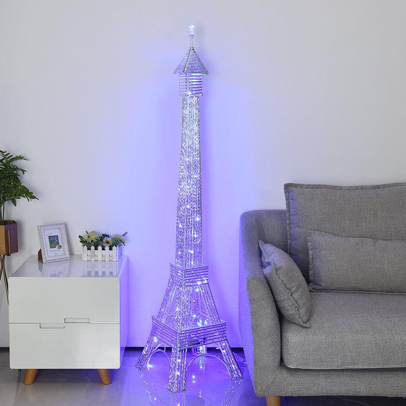 2-Head Eiffel Tower Floor Lamp Decorative Silver Aluminum LED Standing Light for Living Room Silver Clearhalo 'Floor Lamps' 'Lamps' Lighting' 1272237