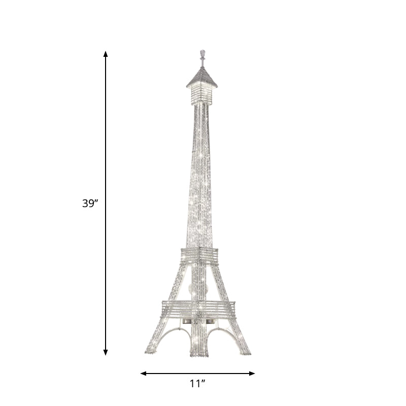 2-Head Eiffel Tower Floor Lamp Decorative Silver Aluminum LED Standing Light for Living Room Clearhalo 'Floor Lamps' 'Lamps' Lighting' 1272240
