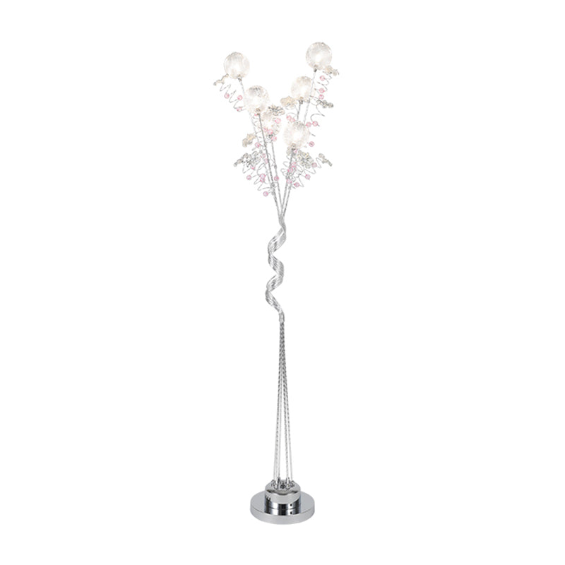 Tree Shape Aluminum Standing Lighting Decorative Living Room LED Floor Reading Lamp with Orb Detail in Pink/Silver, Warm/White Light Clearhalo 'Floor Lamps' 'Lamps' Lighting' 1272262