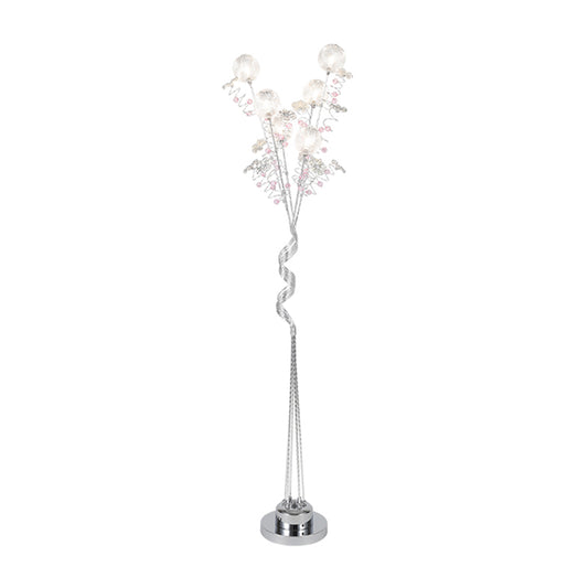Tree Shape Aluminum Standing Lighting Decorative Living Room LED Floor Reading Lamp with Orb Detail in Pink/Silver, Warm/White Light Clearhalo 'Floor Lamps' 'Lamps' Lighting' 1272262