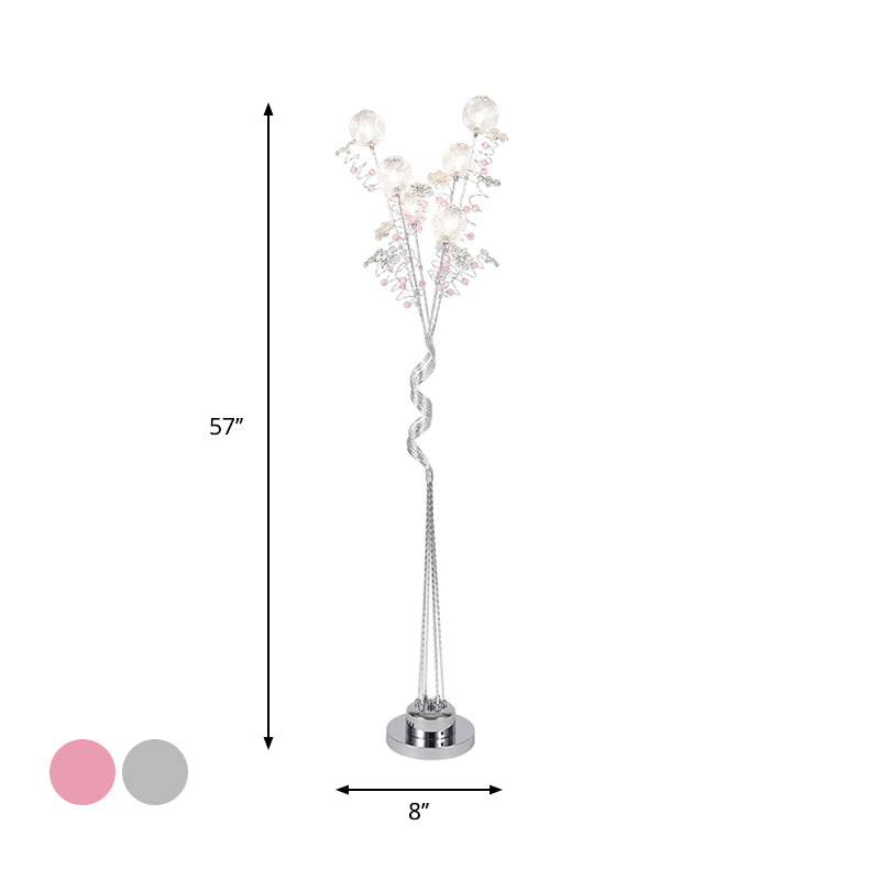 Tree Shape Aluminum Standing Lighting Decorative Living Room LED Floor Reading Lamp with Orb Detail in Pink/Silver, Warm/White Light Clearhalo 'Floor Lamps' 'Lamps' Lighting' 1272264