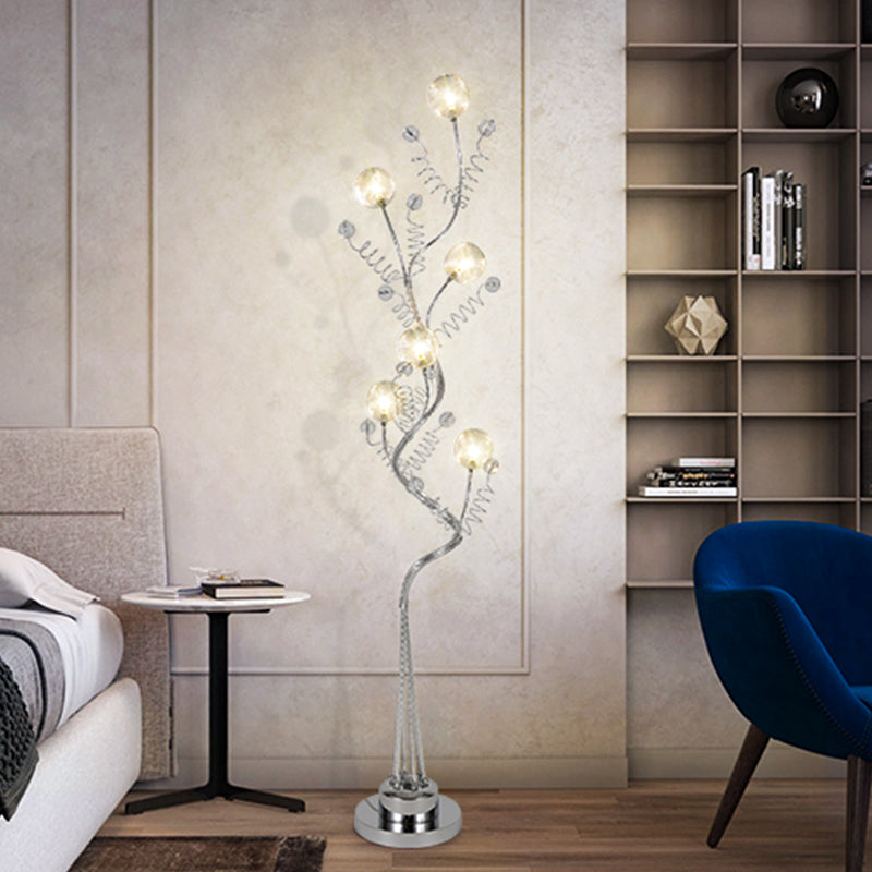 Tree Shape Aluminum Standing Lighting Decorative Living Room LED Floor Reading Lamp with Orb Detail in Pink/Silver, Warm/White Light Clearhalo 'Floor Lamps' 'Lamps' Lighting' 1272266