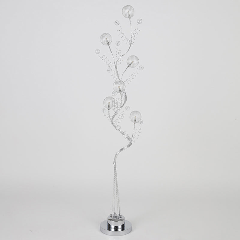 Tree Shape Aluminum Standing Lighting Decorative Living Room LED Floor Reading Lamp with Orb Detail in Pink/Silver, Warm/White Light Clearhalo 'Floor Lamps' 'Lamps' Lighting' 1272268