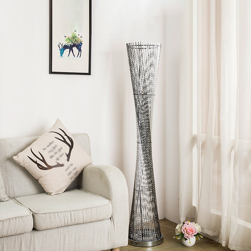 Black-Silver LED Floor Lamp Art Decor Metal Canton Tower Shape Stand Up Lighting for Drawing Room Black-Silver Clearhalo 'Floor Lamps' 'Lamps' Lighting' 1272269