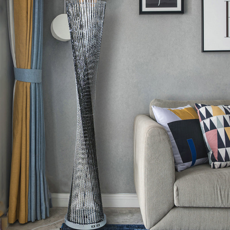 Black-Silver LED Floor Lamp Art Decor Metal Canton Tower Shape Stand Up Lighting for Drawing Room Clearhalo 'Floor Lamps' 'Lamps' Lighting' 1272270