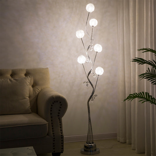 Branching Aluminum Floor Light Art Decor Living Room LED Standing Lamp with Orb Design in Silver Silver Clearhalo 'Floor Lamps' 'Lamps' Lighting' 1272285