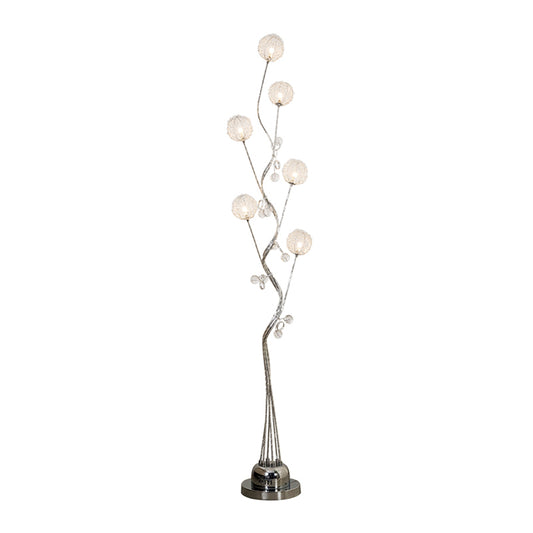 Branching Aluminum Floor Light Art Decor Living Room LED Standing Lamp with Orb Design in Silver Clearhalo 'Floor Lamps' 'Lamps' Lighting' 1272287