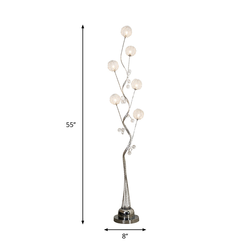 Branching Aluminum Floor Light Art Decor Living Room LED Standing Lamp with Orb Design in Silver Clearhalo 'Floor Lamps' 'Lamps' Lighting' 1272288