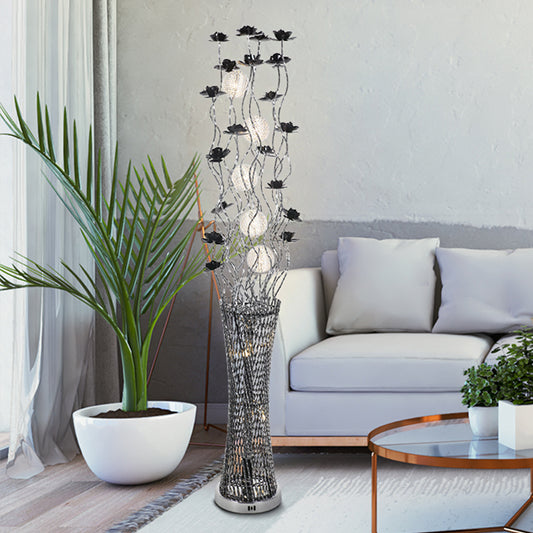 Black-Silver LED Stand Up Lamp Decorative Aluminum Tree-Like Floor Reading Lighting with Tower Shape Base, Warm/White Light Black-Silver Clearhalo 'Floor Lamps' 'Lamps' Lighting' 1272289