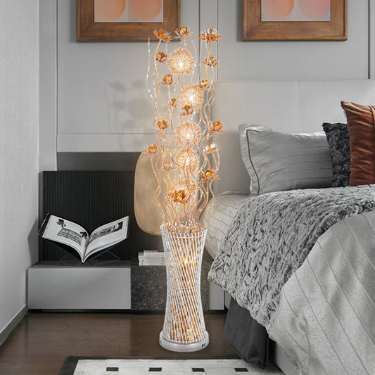 Aluminum Gold Floral Floor Lamp Cylinder LED Art Decor Standing Lighting in White/Warm Light Gold Clearhalo 'Floor Lamps' 'Lamps' Lighting' 1272293