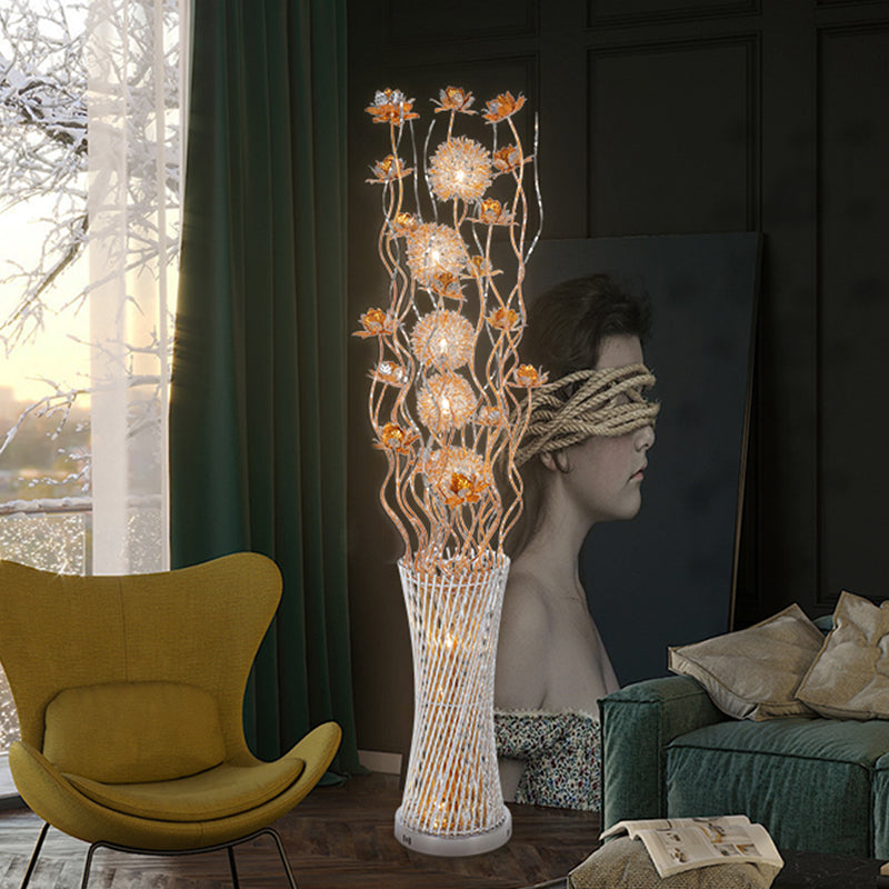 Aluminum Gold Floral Floor Lamp Cylinder LED Art Decor Standing Lighting in White/Warm Light Clearhalo 'Floor Lamps' 'Lamps' Lighting' 1272294