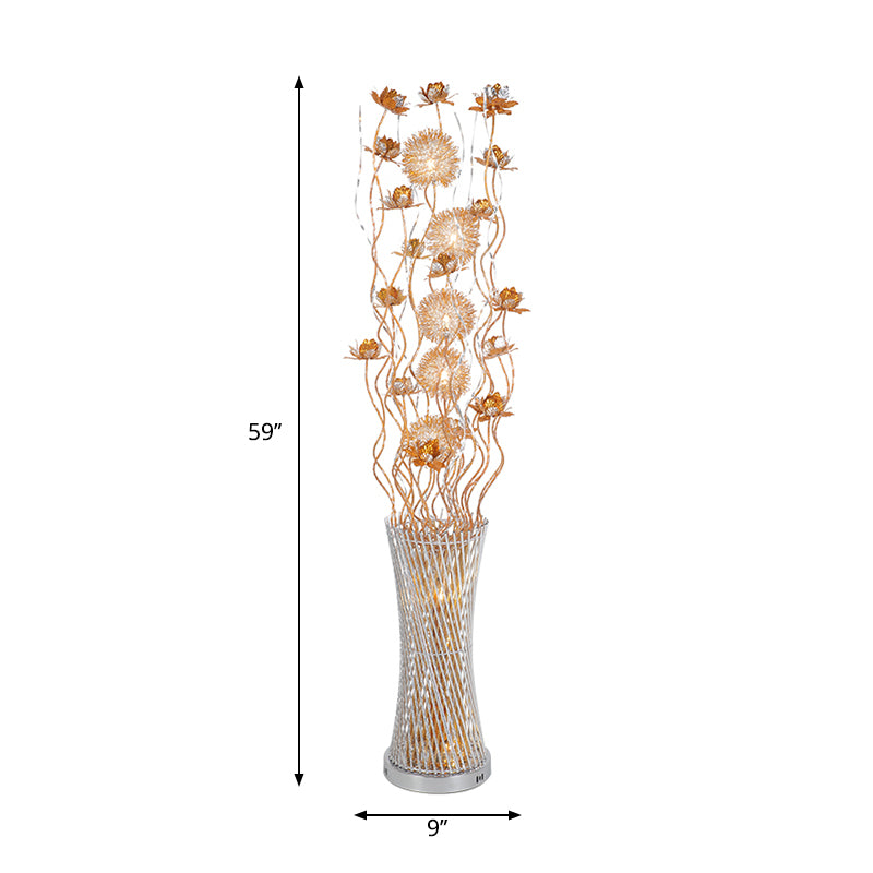 Aluminum Gold Floral Floor Lamp Cylinder LED Art Decor Standing Lighting in White/Warm Light Clearhalo 'Floor Lamps' 'Lamps' Lighting' 1272296