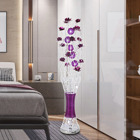 LED Slim Column Bloom Floor Lamp Art Decor Purple Aluminum Standing Lighting in Warm/White Light Purple Clearhalo 'Floor Lamps' 'Lamps' Lighting' 1272301
