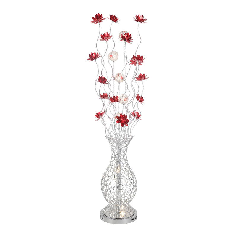 Vase Shape Aluminum Stand Up Light Decorative LED Bedroom Reading Floor Lamp with Blossom and Ball Design in Red/Purple Clearhalo 'Floor Lamps' 'Lamps' Lighting' 1272307